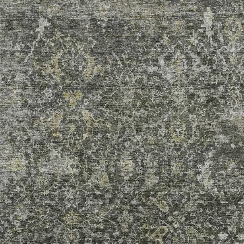 Pewter And Gray Damask Washable Indoor Outdoor Area Rug Photo 2