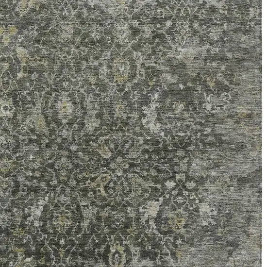 Pewter And Gray Damask Washable Indoor Outdoor Area Rug Photo 2