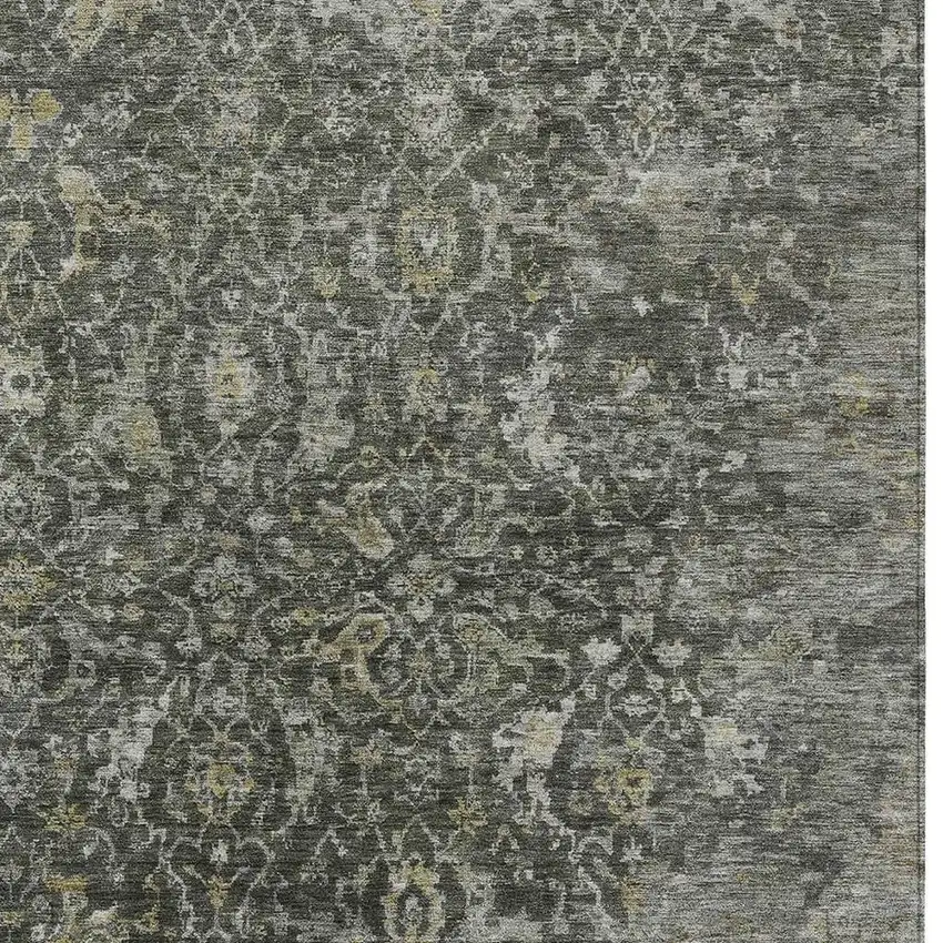 Pewter And Gray Damask Washable Indoor Outdoor Area Rug Photo 2