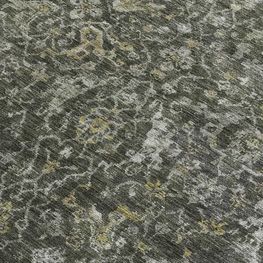 Pewter And Gray Damask Washable Indoor Outdoor Area Rug Photo 2