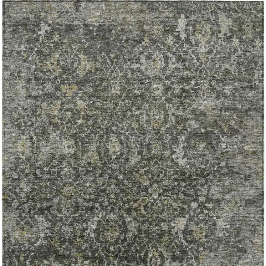 Pewter And Gray Damask Washable Indoor Outdoor Area Rug Photo 4