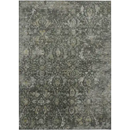 Pewter And Gray Damask Washable Indoor Outdoor Area Rug Photo 8