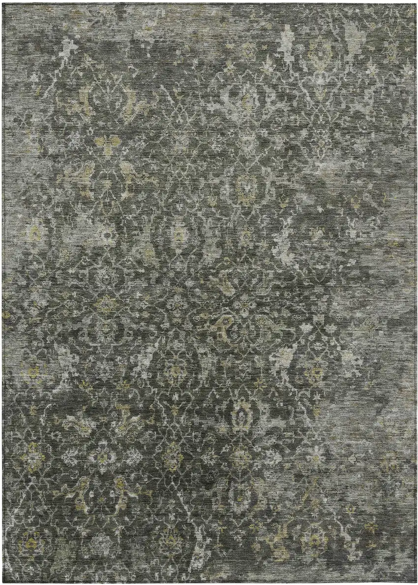 Pewter And Gray Damask Washable Indoor Outdoor Area Rug Photo 8