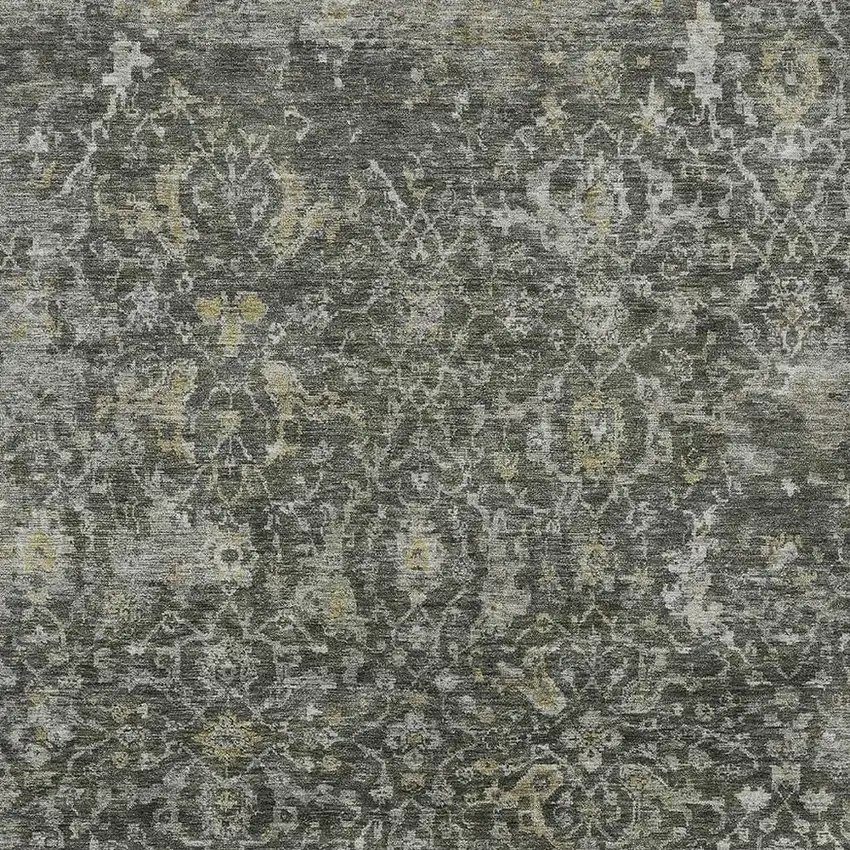 Pewter And Gray Damask Washable Indoor Outdoor Area Rug Photo 3
