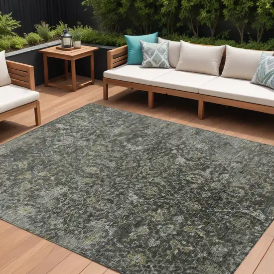 Pewter And Gray Damask Washable Indoor Outdoor Area Rug Photo 1
