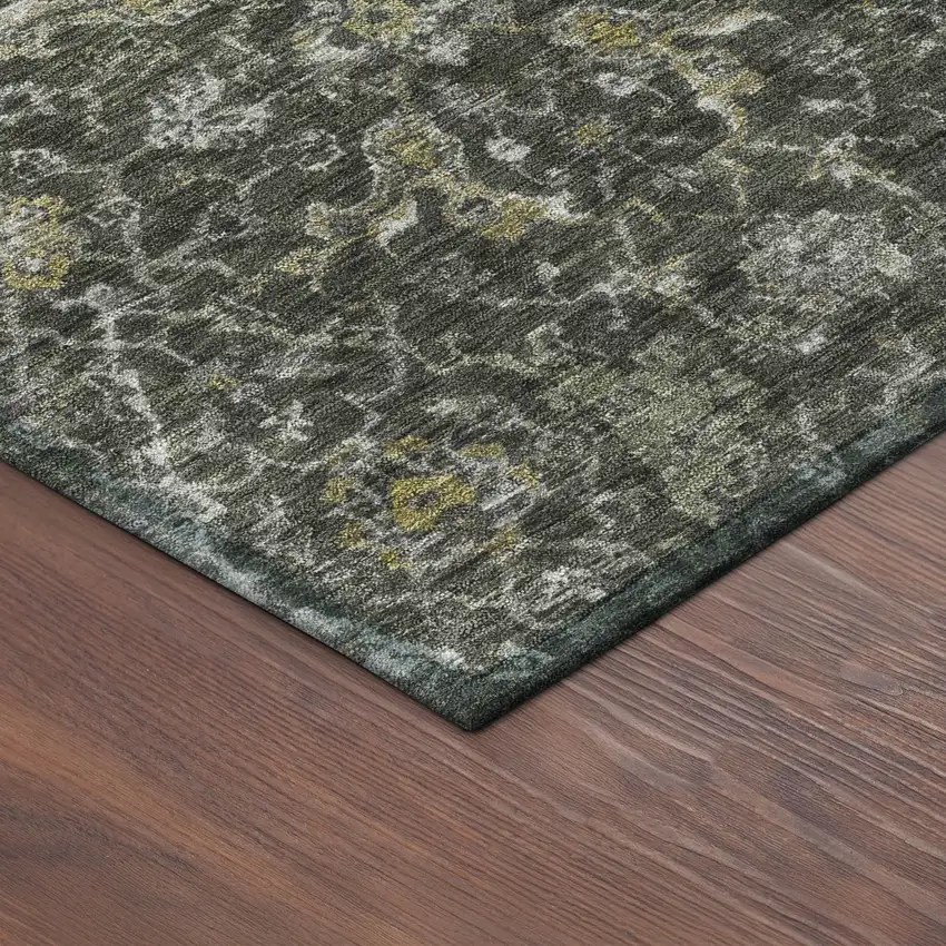 Pewter And Gray Damask Washable Indoor Outdoor Area Rug Photo 9