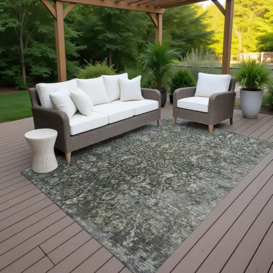 Pewter And Gray Damask Washable Indoor Outdoor Area Rug Photo 5