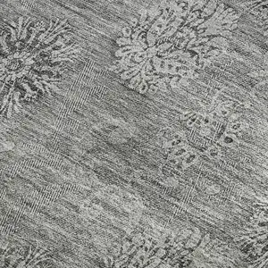 Photo of Pewter And Gray Floral Washable Area Rug With UV Protection
