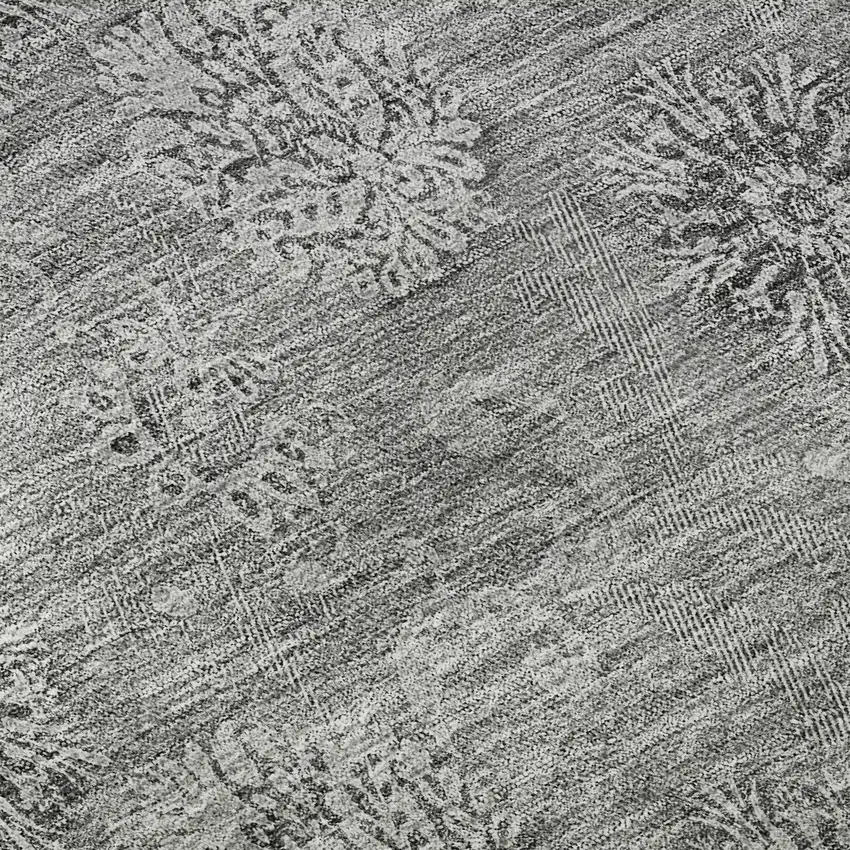 Pewter And Gray Floral Washable Area Rug With UV Protection Photo 1