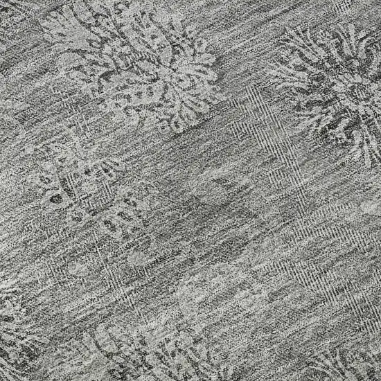 Pewter And Gray Floral Washable Area Rug With UV Protection Photo 1