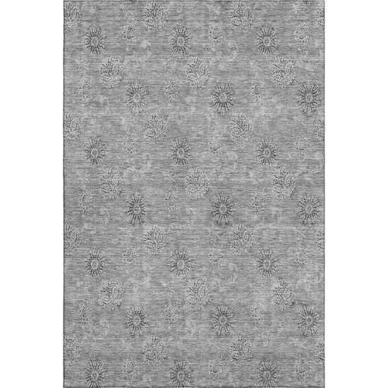 Pewter And Gray Floral Washable Area Rug With UV Protection Photo 5