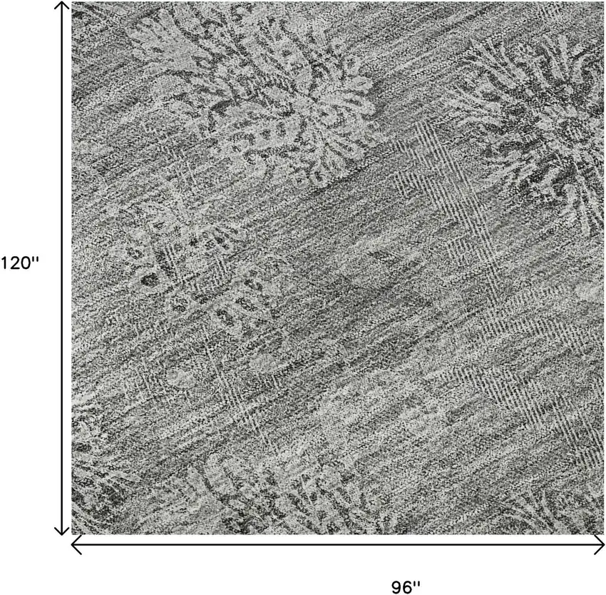 Pewter And Gray Floral Washable Area Rug With UV Protection Photo 9