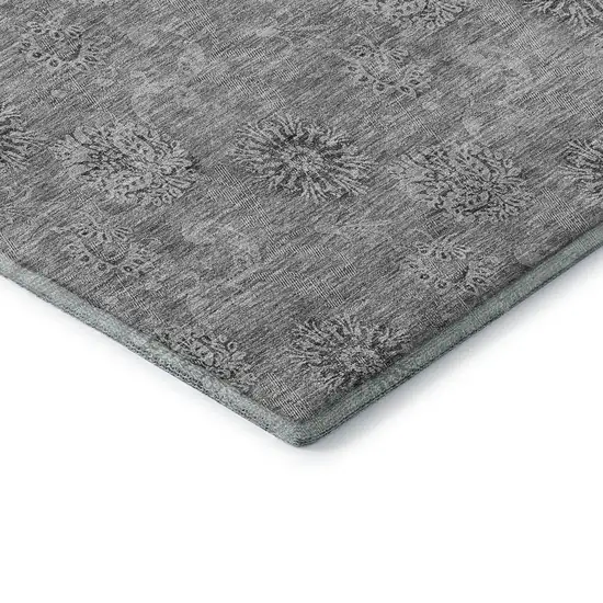 Pewter And Gray Floral Washable Area Rug With UV Protection Photo 7