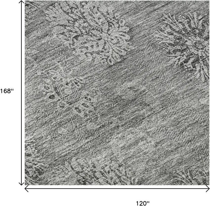 Pewter And Gray Floral Washable Area Rug With UV Protection Photo 9
