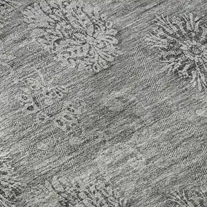 Photo of Pewter And Gray Floral Washable Area Rug With UV Protection