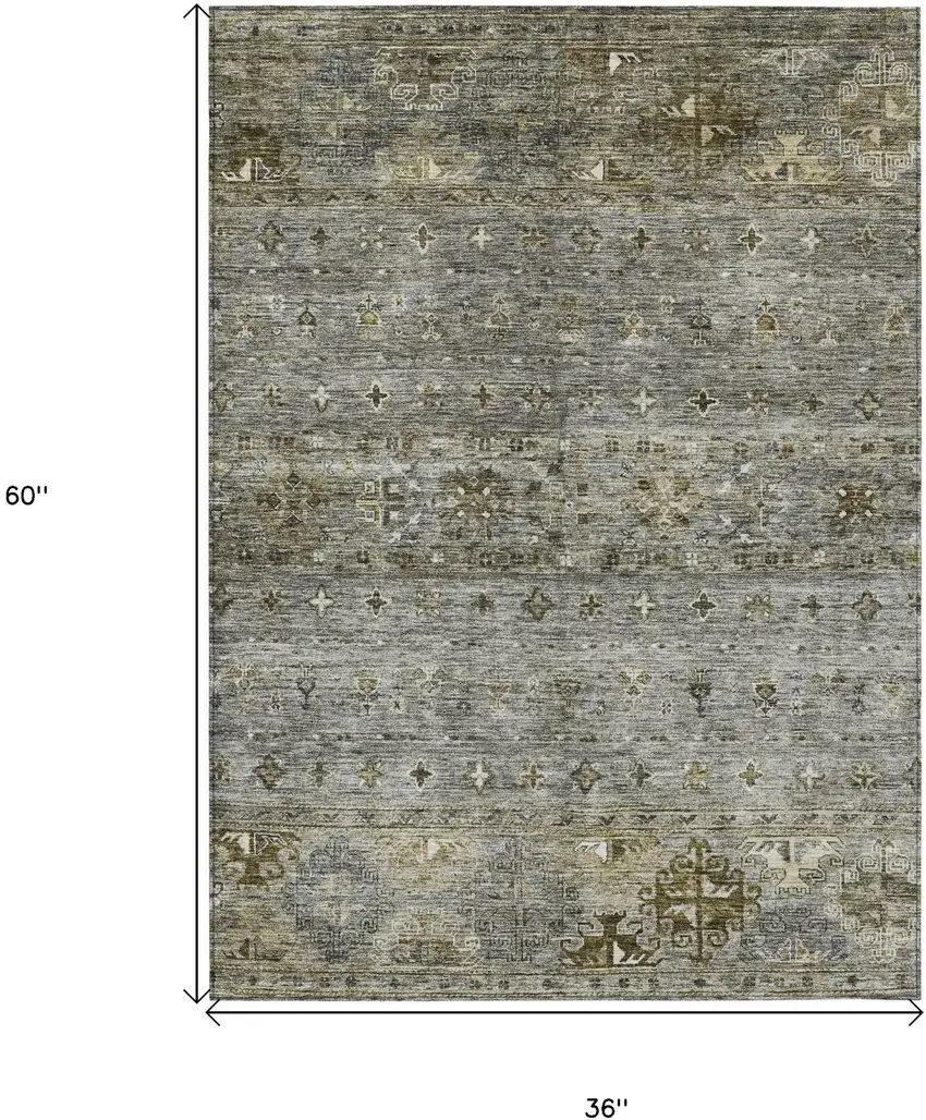 Pewter And Gray Floral Washable Indoor Outdoor Area Rug Photo 3