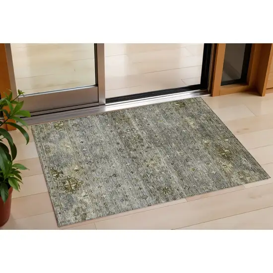 Pewter And Gray Floral Washable Indoor Outdoor Area Rug Photo 1