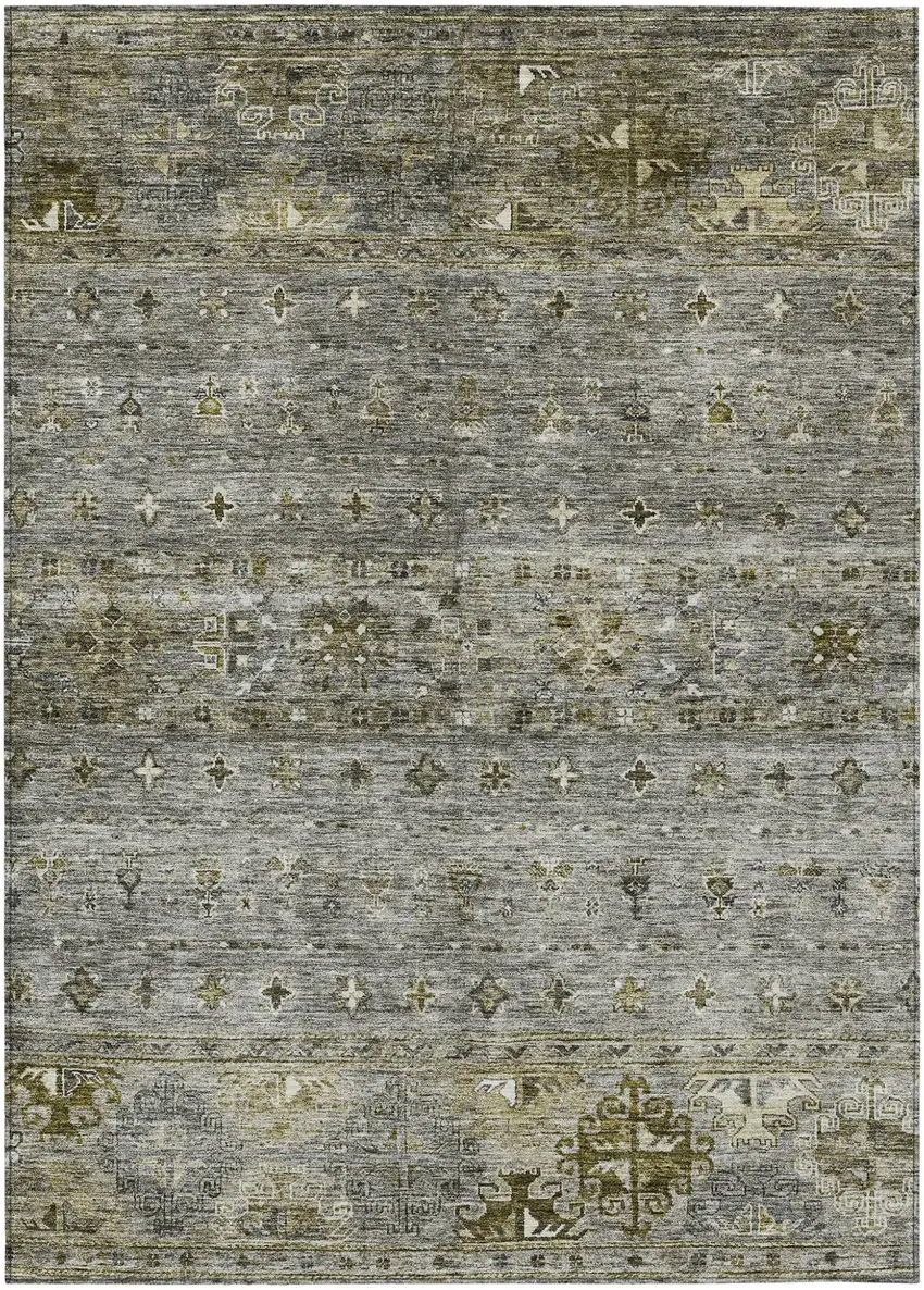 Pewter And Gray Floral Washable Indoor Outdoor Area Rug Photo 2