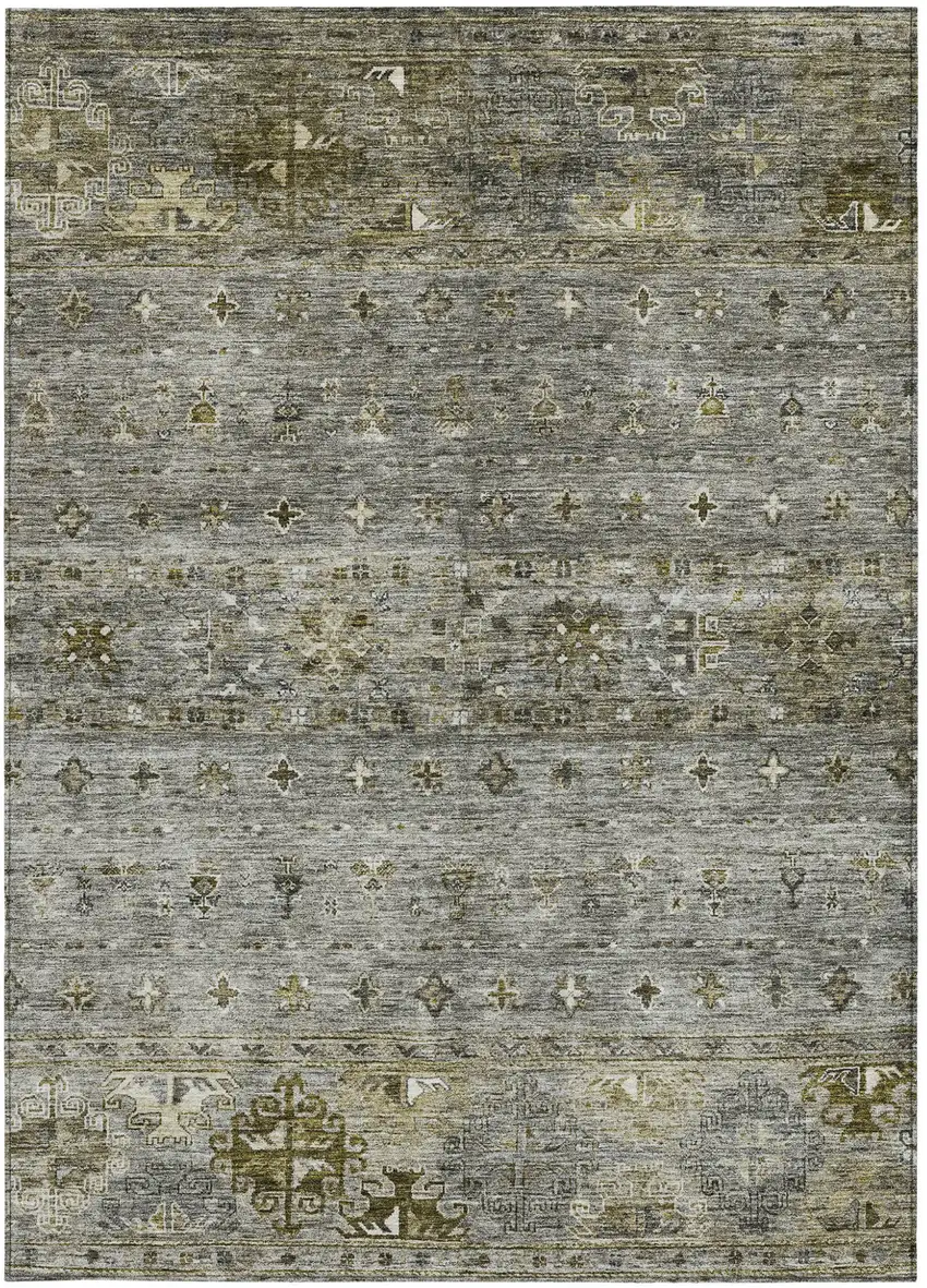 Pewter And Gray Floral Washable Indoor Outdoor Area Rug Photo 7