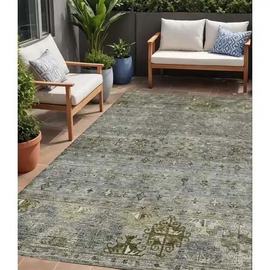 Pewter And Gray Floral Washable Indoor Outdoor Area Rug Photo 1
