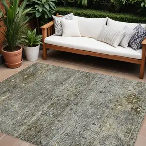 Photo of Pewter And Gray Floral Washable Indoor Outdoor Area Rug
