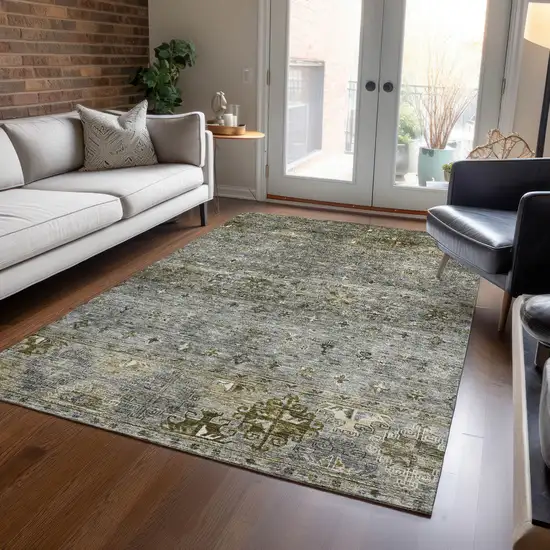 Pewter And Gray Floral Washable Indoor Outdoor Area Rug Photo 9