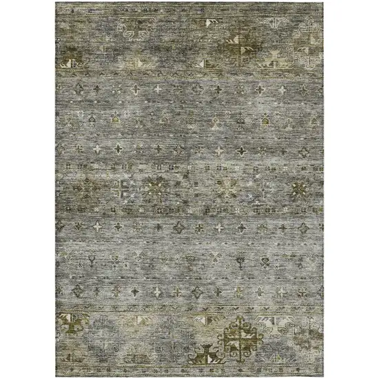 Pewter And Gray Floral Washable Indoor Outdoor Area Rug Photo 2