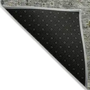 Photo of Pewter And Gray Floral Washable Indoor Outdoor Area Rug