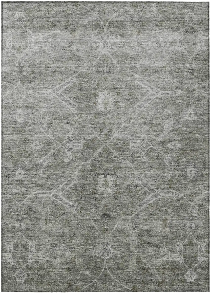 Pewter And Gray Floral Washable Indoor Outdoor Area Rug Photo 2