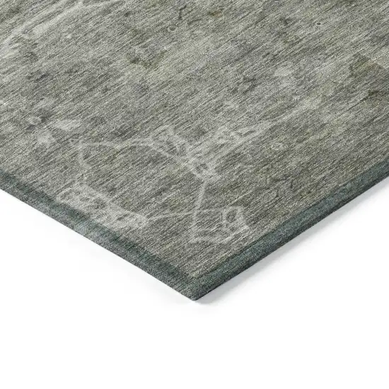 Pewter And Gray Floral Washable Indoor Outdoor Area Rug Photo 5