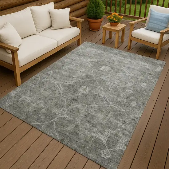 Pewter And Gray Floral Washable Indoor Outdoor Area Rug Photo 9