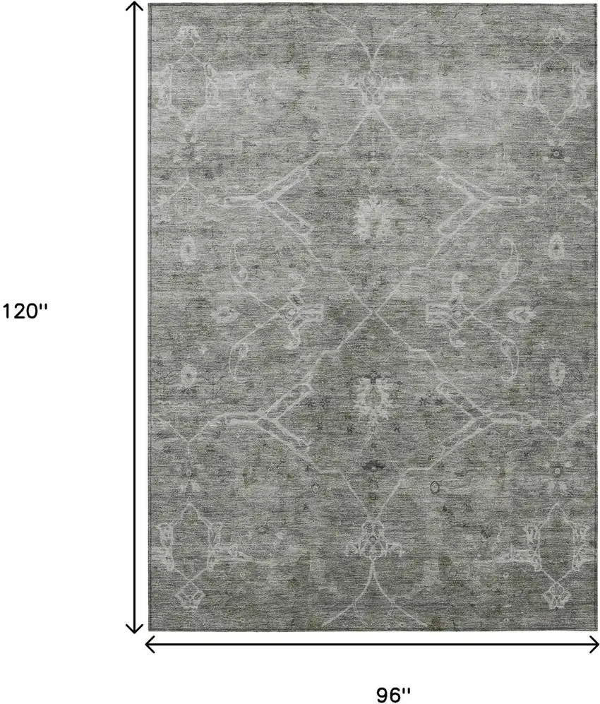 Pewter And Gray Floral Washable Indoor Outdoor Area Rug Photo 3