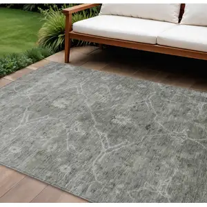 Photo of Pewter And Gray Floral Washable Indoor Outdoor Area Rug