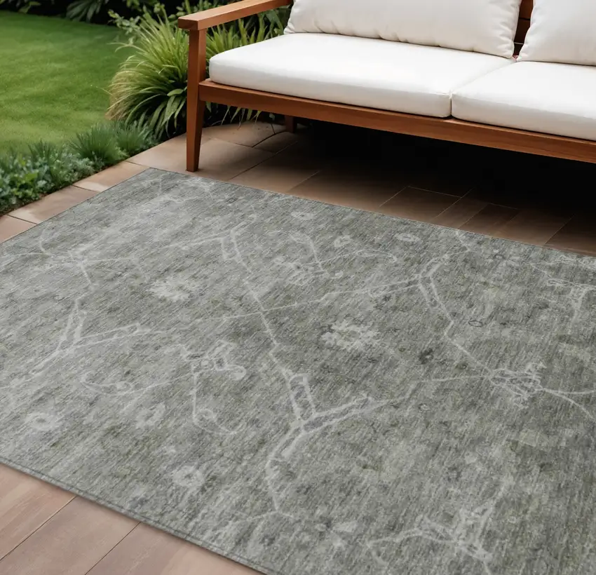 Pewter And Gray Floral Washable Indoor Outdoor Area Rug Photo 1