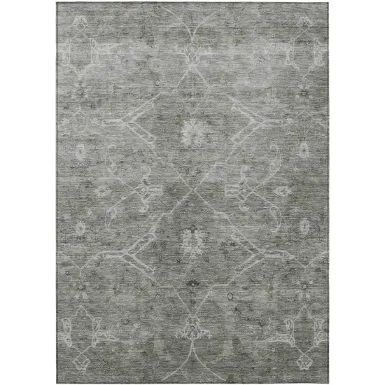 Pewter And Gray Floral Washable Indoor Outdoor Area Rug Photo 2