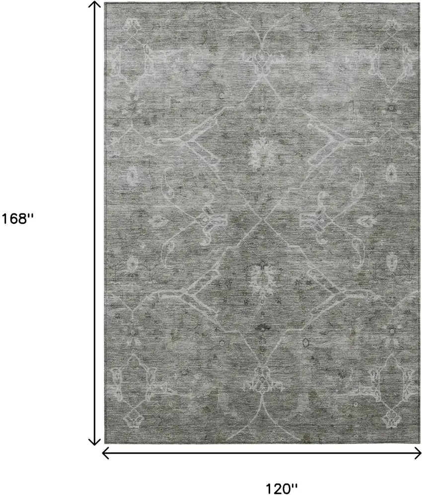 Pewter And Gray Floral Washable Indoor Outdoor Area Rug Photo 3