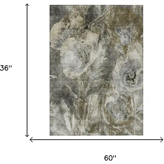 Pewter And Gray Floral Washable Indoor Outdoor Area Rug Photo 5