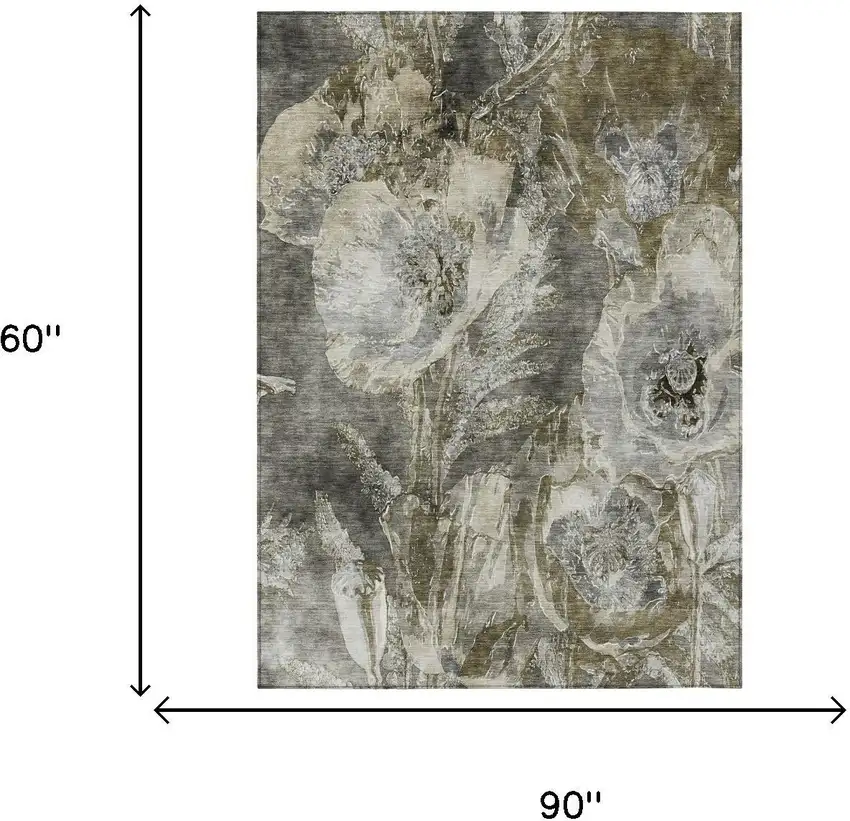 Pewter And Gray Floral Washable Indoor Outdoor Area Rug Photo 5