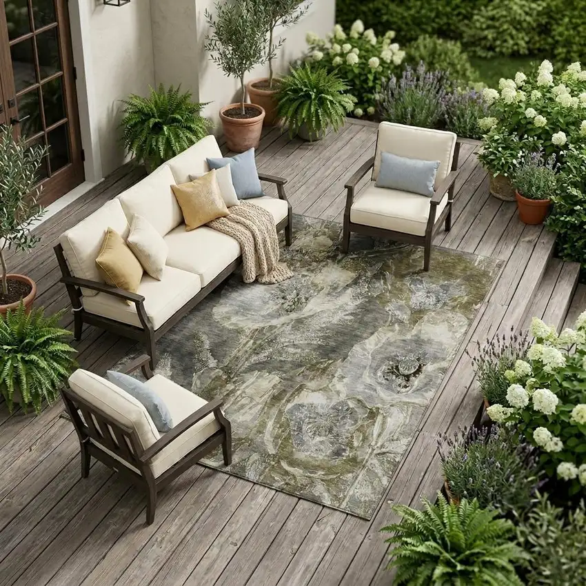 Pewter And Gray Floral Washable Indoor Outdoor Area Rug Photo 1