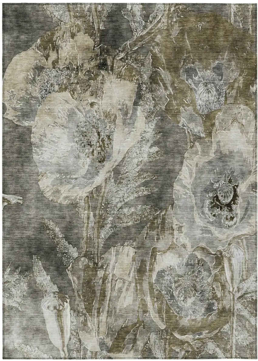 Pewter And Gray Floral Washable Indoor Outdoor Area Rug Photo 2