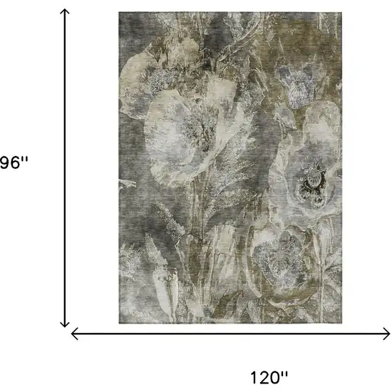 Pewter And Gray Floral Washable Indoor Outdoor Area Rug Photo 5