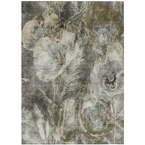 Pewter And Gray Floral Washable Indoor Outdoor Area Rug Photo 2