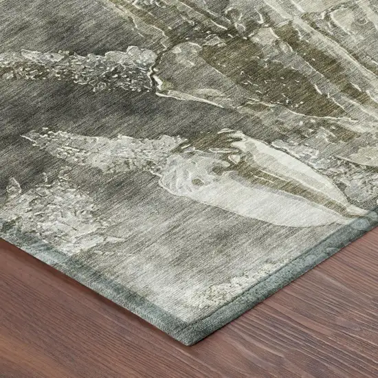 Pewter And Gray Floral Washable Indoor Outdoor Area Rug Photo 3