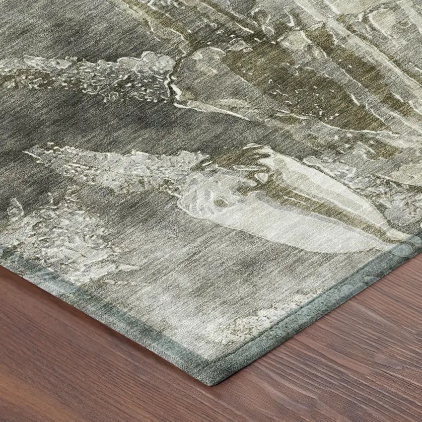 Pewter And Gray Floral Washable Indoor Outdoor Area Rug Photo 3