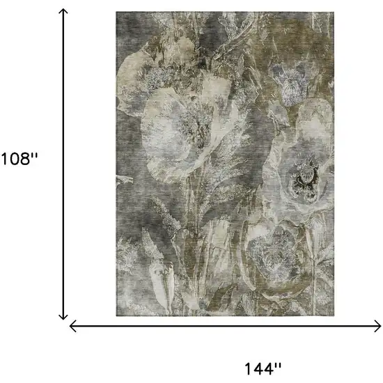 Pewter And Gray Floral Washable Indoor Outdoor Area Rug Photo 5