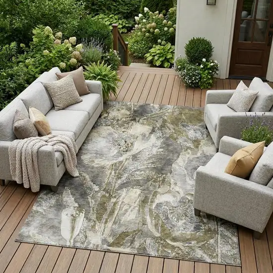Pewter And Gray Floral Washable Indoor Outdoor Area Rug Photo 1
