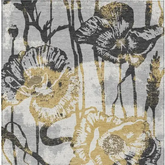 Pewter And Gray Floral Washable Indoor Outdoor Area Rug Photo 3