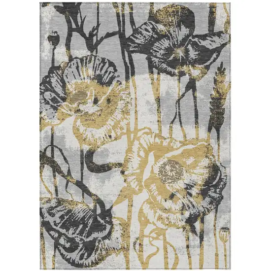 Pewter And Gray Floral Washable Indoor Outdoor Area Rug Photo 1