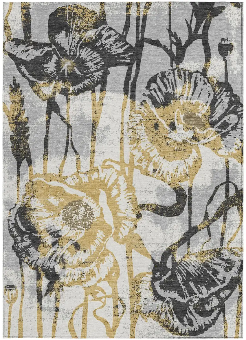 Pewter And Gray Floral Washable Indoor Outdoor Area Rug Photo 3