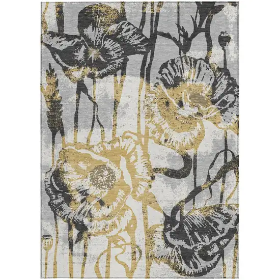 Pewter And Gray Floral Washable Indoor Outdoor Area Rug Photo 3